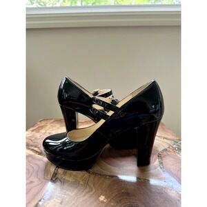 EuC Jessica Simpson black patent leather platform Mary jane's size 6.5 (008)